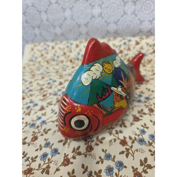Hand Painted Ceramic Fish Figurine Folk Art Colorful Mexican Style - Picture 6 of 12